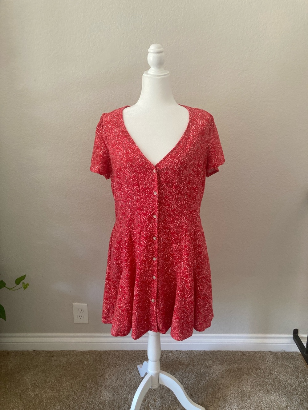 Universal Thread Red Paisley Button-Front Mini Dress